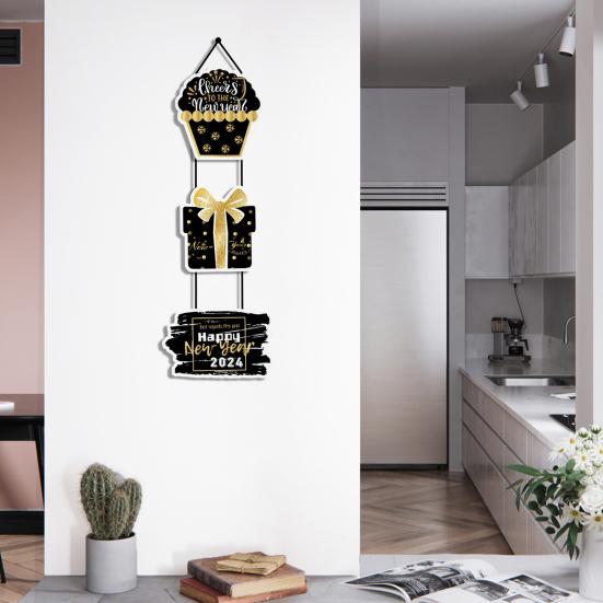 3ks 2024 Dveřní plaketa na Silvestrovský večírek se závěsným lanem Vytvořte slavnostní atmosféru Jemné zpracování Dveřní cedule