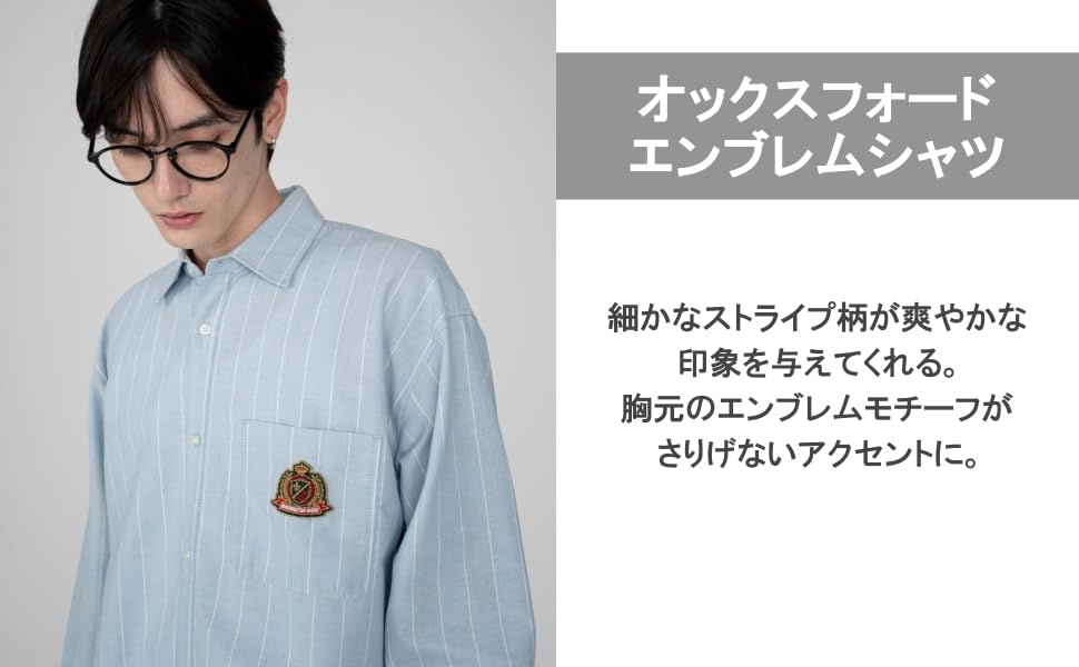 WEGO Blue Striped Oxford Emblem Long Sleeve Perfect for Fall and Size M Men's Shirt, Winter, Casual, Oversized, Gift,