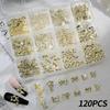 96/120Pcs 3D Gold Bow Butterfly Nail Metal Charms Shiny Bowtie/Diamond Star Diy Nail Decor Accessories Luxury Nail Art Supplies