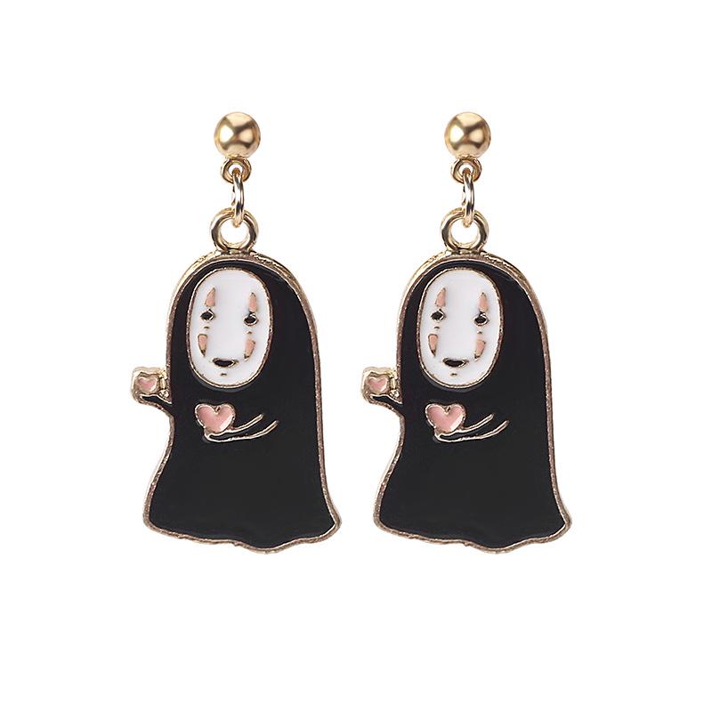 925 Silver Spirited Away No-Face Man Cartoon Earrings, Creative Alloy Drip Oil Ear Studs Jewelry.