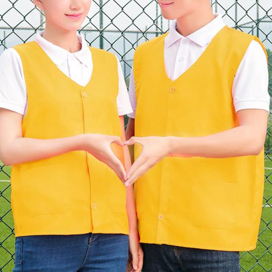 Vest Jacket Single-breasted Solid Color V-Neck Breathable with Pocket Protective Polyester Unisex Work Vest Volunteer Uniform for Men
