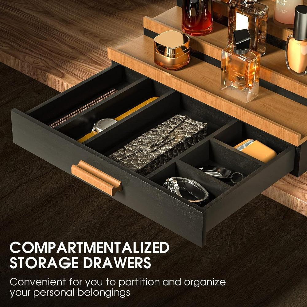with Drawers Makeup Organizer Wooden Cosmetic Display Box Elegant Storage Showcase  Tabletop