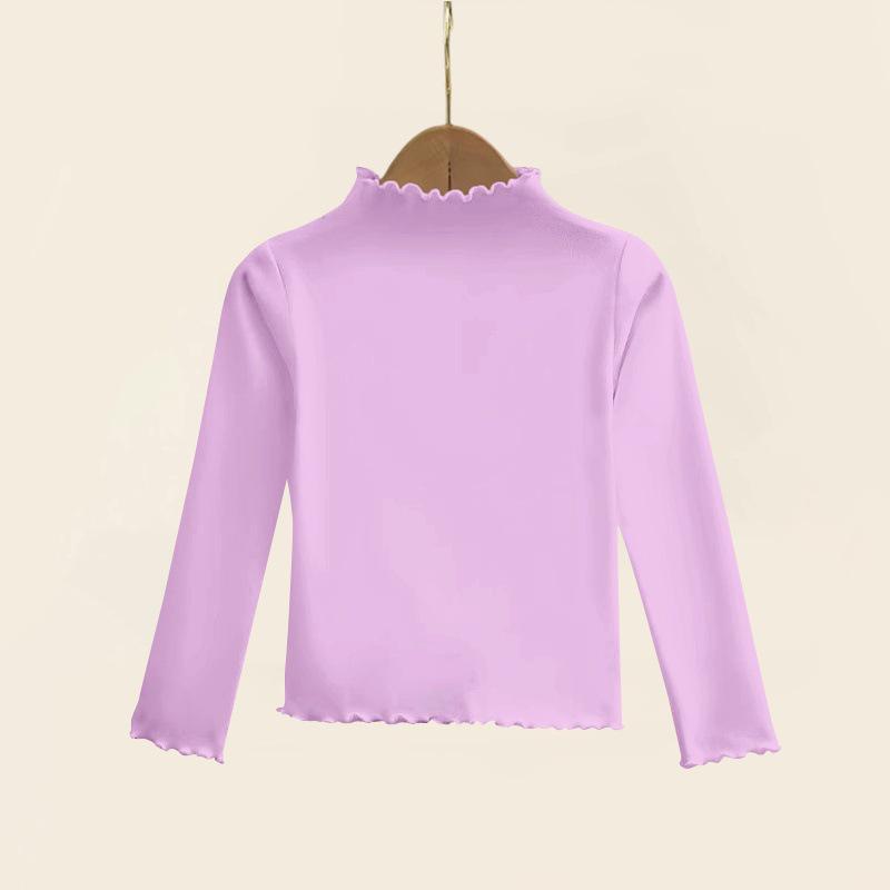 Girls' Ruffle Long-Sleeve Thermal Fleece T-Shirt - Half-High Collar, Perfect for Spring, Autumn, & Winter