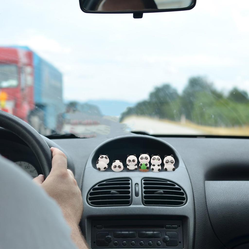 Veemoon Car Figurine Panda Cute Stylish Interior Dashboard Decoration Car Decoration Mini Tabletop Set of 6