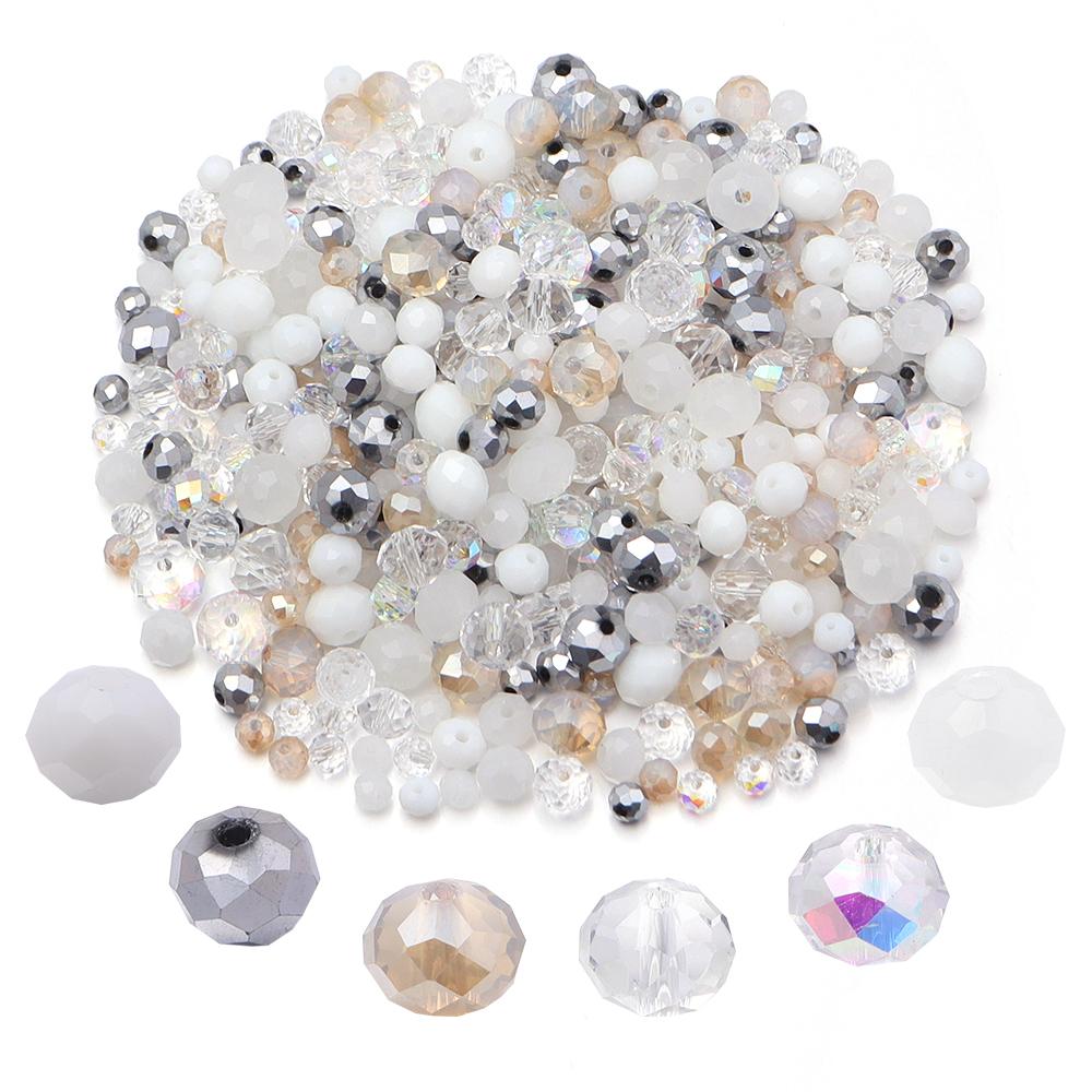 100-200 Stück 4 6 8 mm facettierte Glasperlen Weiß Gemischt Rondelle Kristall Lose Abstandshalter Perlen Für Schmuckherstellung DIY Armbänder Halskette