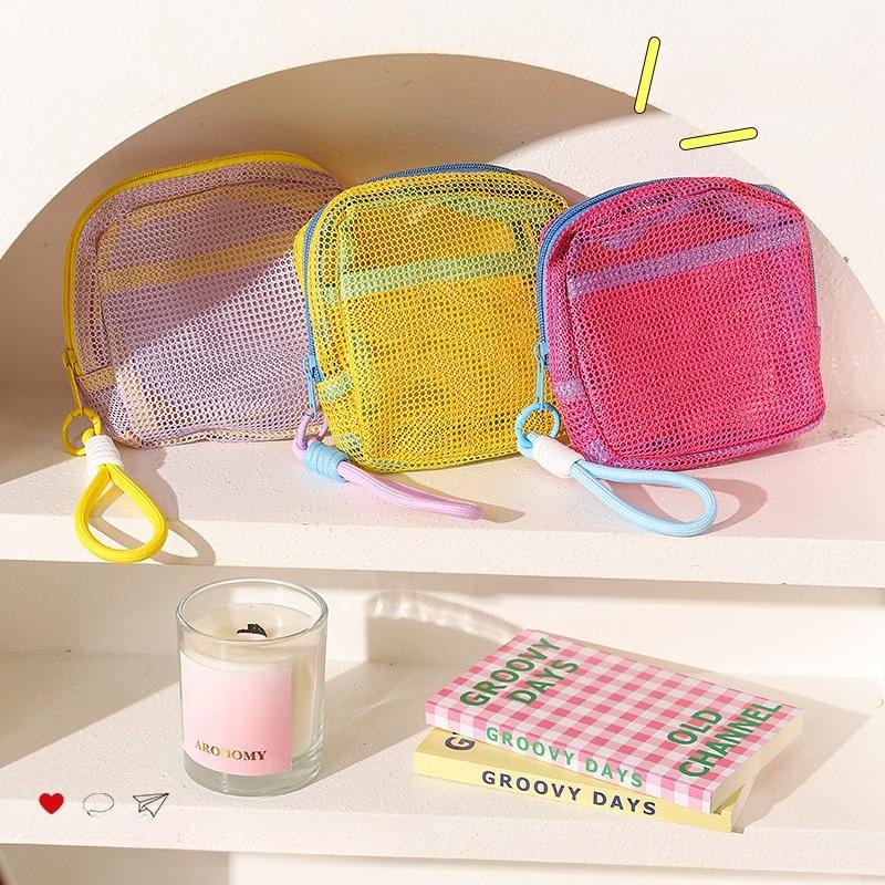 Lightweight Mesh Makeup Bag Travel Portable Cosmetic Storage Bag with Zipper Square Wash Bag Multi-purpose Sundries Storage Bag
