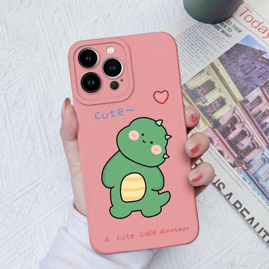 For Apple iPhone 11 12 13 14 15 Pro Max X XS XR SE 6 7 8 Cases Cover Cute Dinosaur Liquid Soft Silicone Shockproof Anti Drop For iPhone Shell Bumper