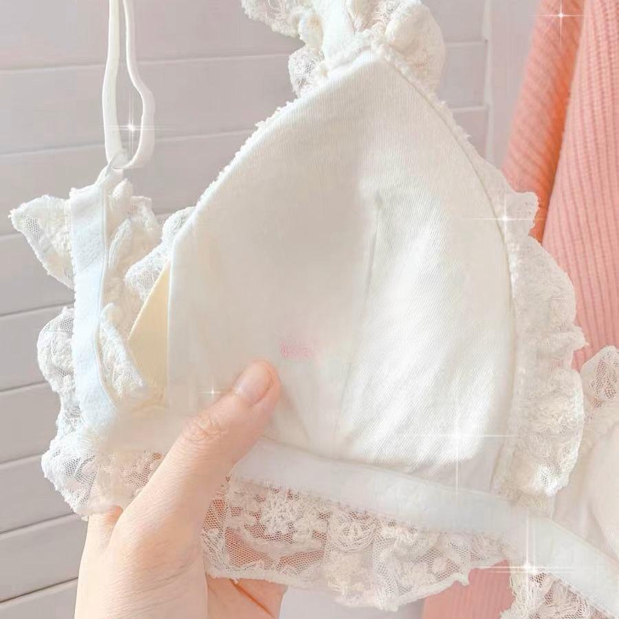 Girls Bras Cute Sweat Lace White Underwear Strap Backless Push Up Bras Inner Tops Underwear Female Lingerie With Pad