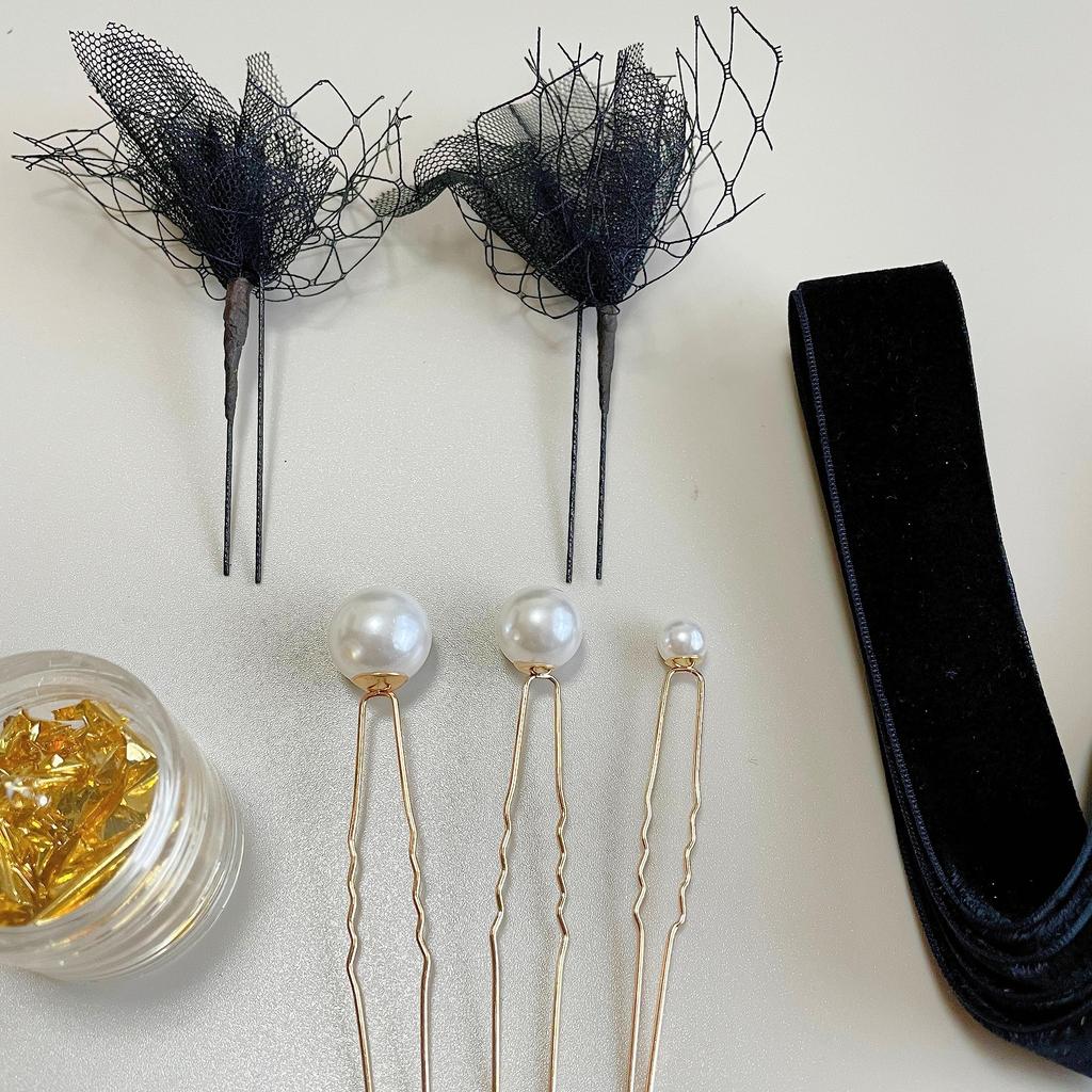 Velvet Pearl Gold Leaf Hair Perfect for and Other Including Hakama and Furisode Ribbon, Pin, Mesh, Accessory, Coming-of-age Ceremonies, Graduations,