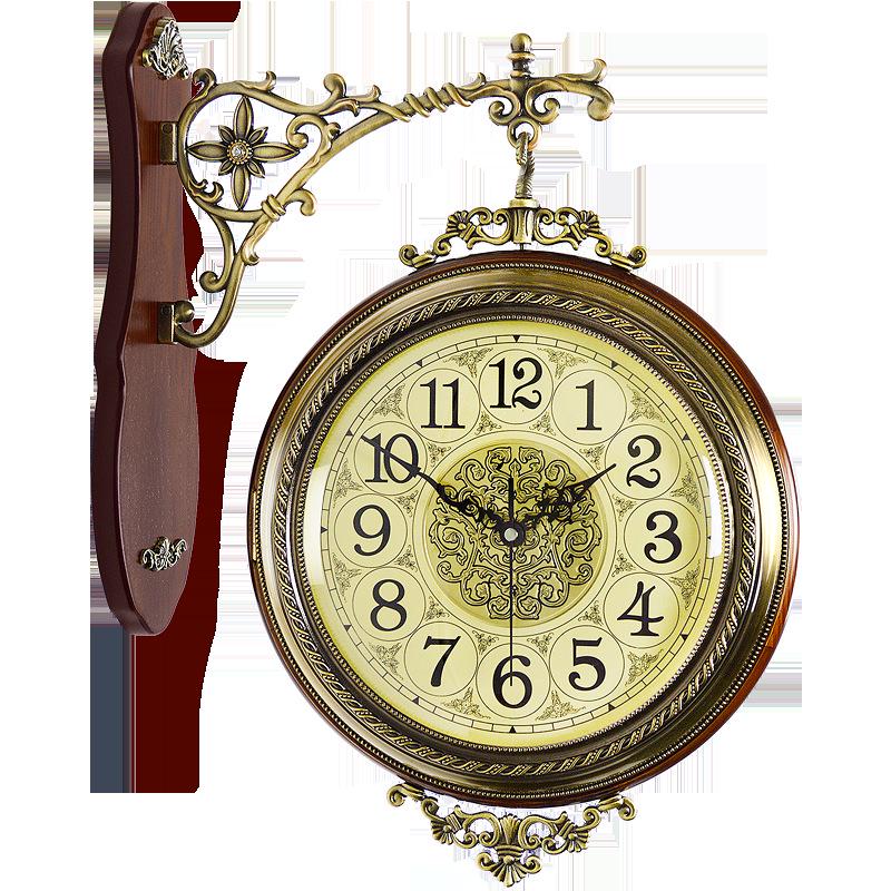 European Retro Double-Sided Silent Wall Clock - Large Antique Style for Living Room