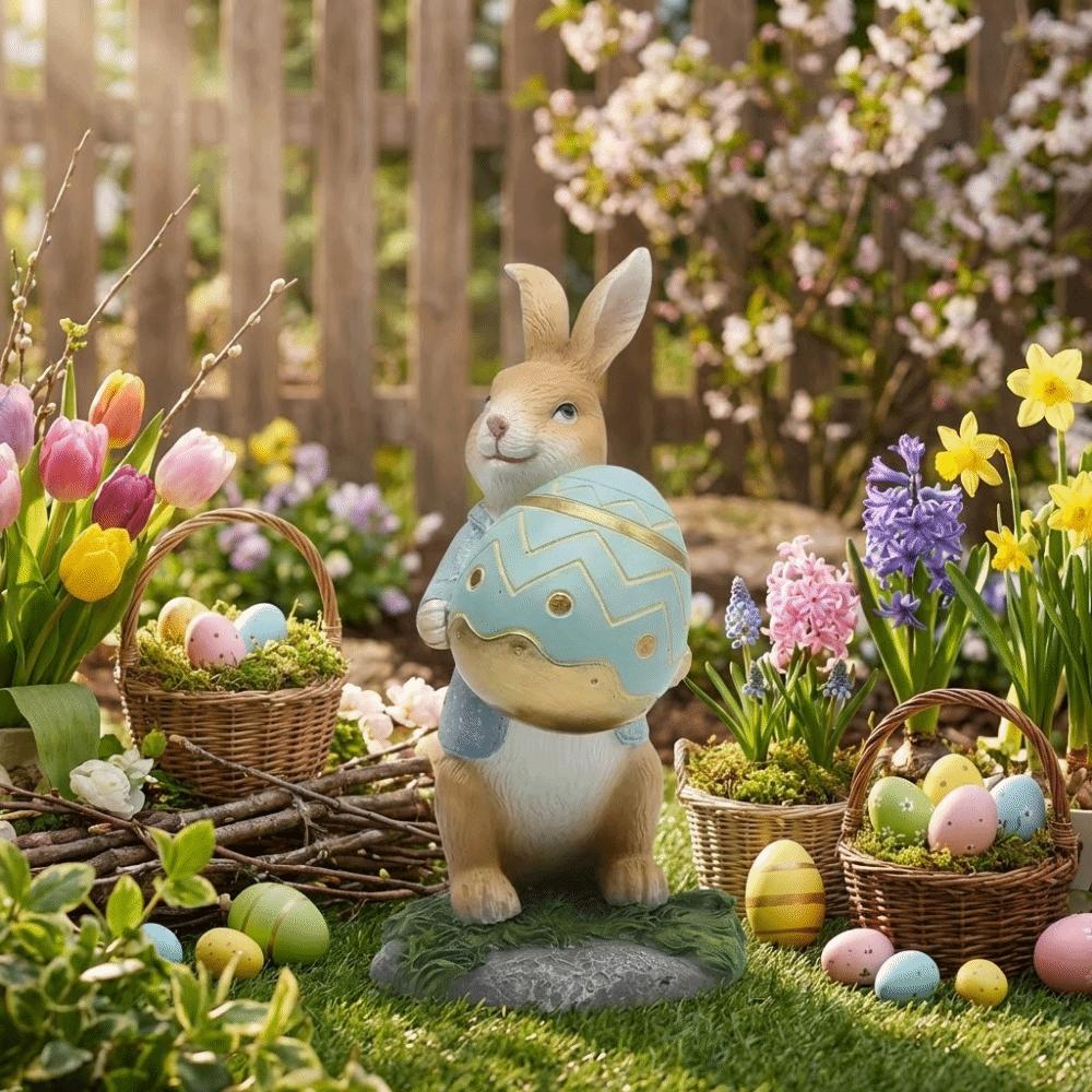 Resin Resin Rabbit Decoration Hand-Painted Cartoon Rabbit Statue  Carrot Egg Decoration