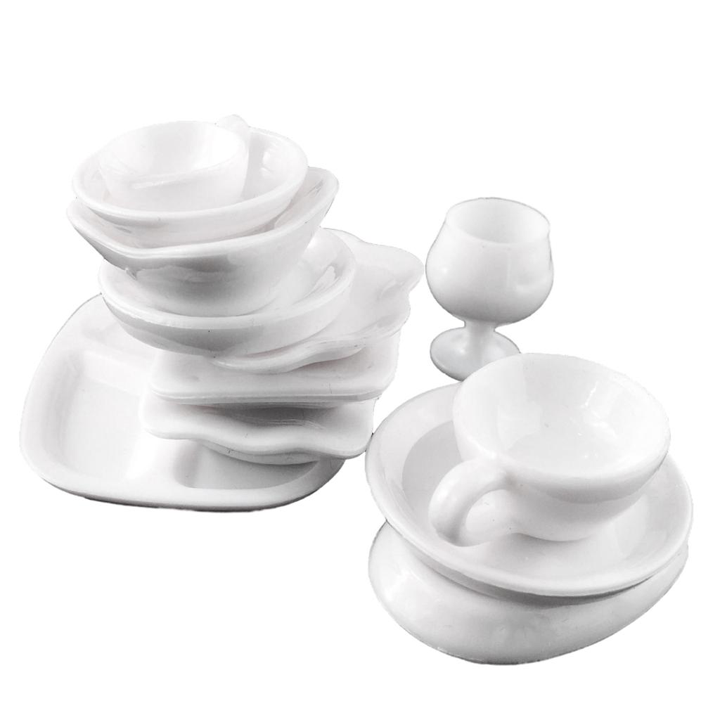12PCS/Set Children Dollhouse Mini Kitchen Cookware Set Resin Trays Plates Bowls Cups Toddler Pretend Play Accessories