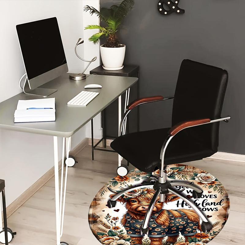 1PC Highland Cows Non-Slip Floor Round carpet, Office, family, bedroom, Large Area Rug Indoor Rugs,  Durable PolyesterH0341