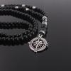 Matte Black Agate Alloy Compass Pendant Necklace - Classic Yoga Design