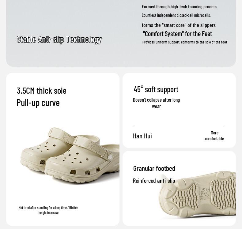 Puxi Rouman Unisex Seaside Cool Slippers: Spring/Summer Non-Slip, Thick-Soled, Heightening, Closed-Toe, Soft Hole Outdoor Shoes.