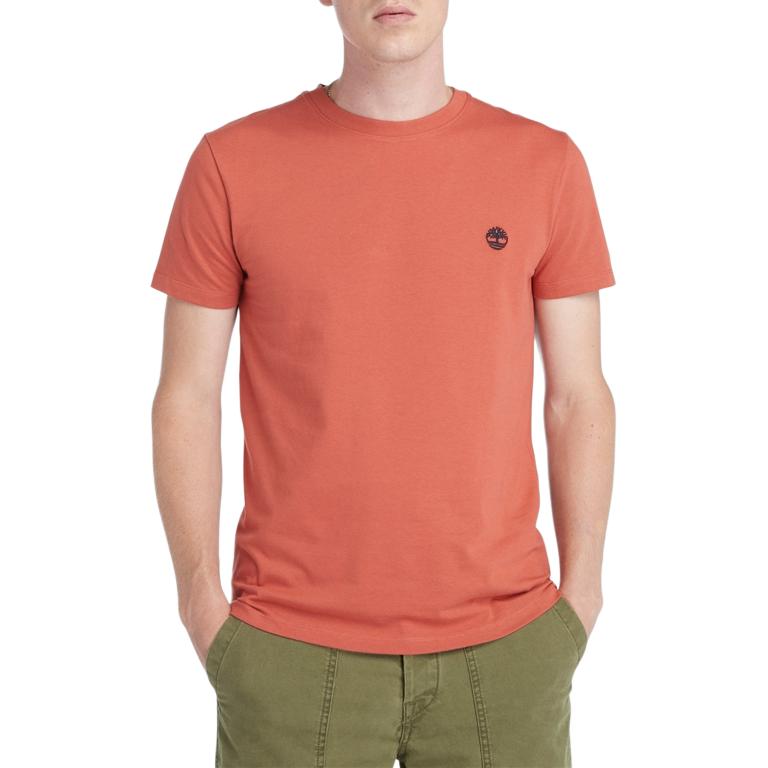 Timberland Męski T-shirt z okrągłym dekoltem, haftowany, dopasowany, z krótkim rękawem, pomarańczowy A2EKJ-EG6