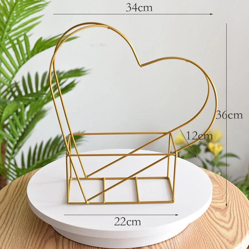 For Home Decoration Metal Flower Basket Holder with Handle Iron Storage Baskets Metal Tabletop Planter Display Stand