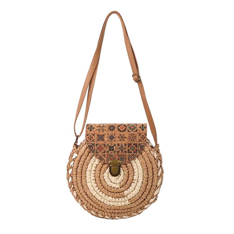 

Women Straw Woven Bag Fashion Shoulder Bag Adjustable Strap Round Messenger Bag Ethnic Style Braid Carrying Bag Summer Beach Bag хакі