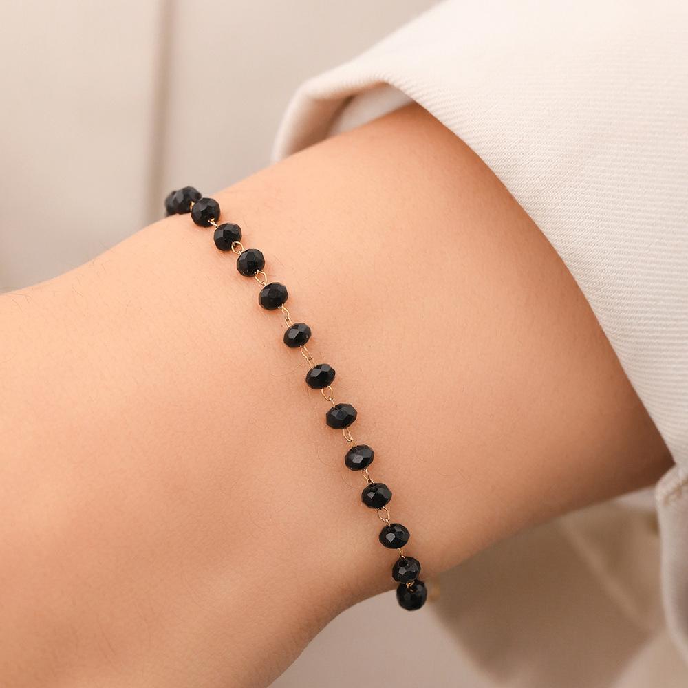 Lucky Star Jewelry Women's Gold Simple Atmospheric Black Imitation Zircon Design Necklace Bracelet Set For New Zircon Exquisite Party Favors Trendy Gifts