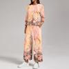 Women's Casual Round Neck Loose Fit Sweatshirt and Pants Set with Printed Split Hem