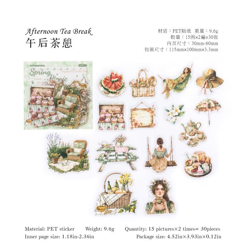 30pcs/1lot kawaii Stationery Sticker leisure life junk journal Decorative Scrapbooking DIY Craft Sticker