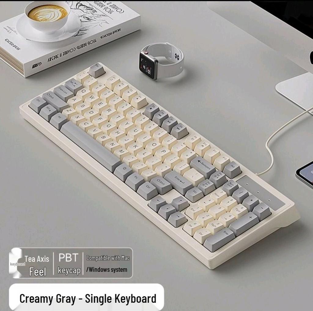 Creamy Gray Wired Mechanical-Feel Luminous Keyboard and Mouse Set