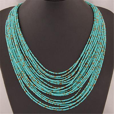 Fashion Personality Versatile, Ethnic Style Rice Beads Beaded Temperament Multi-layer Exaggerated Necklace