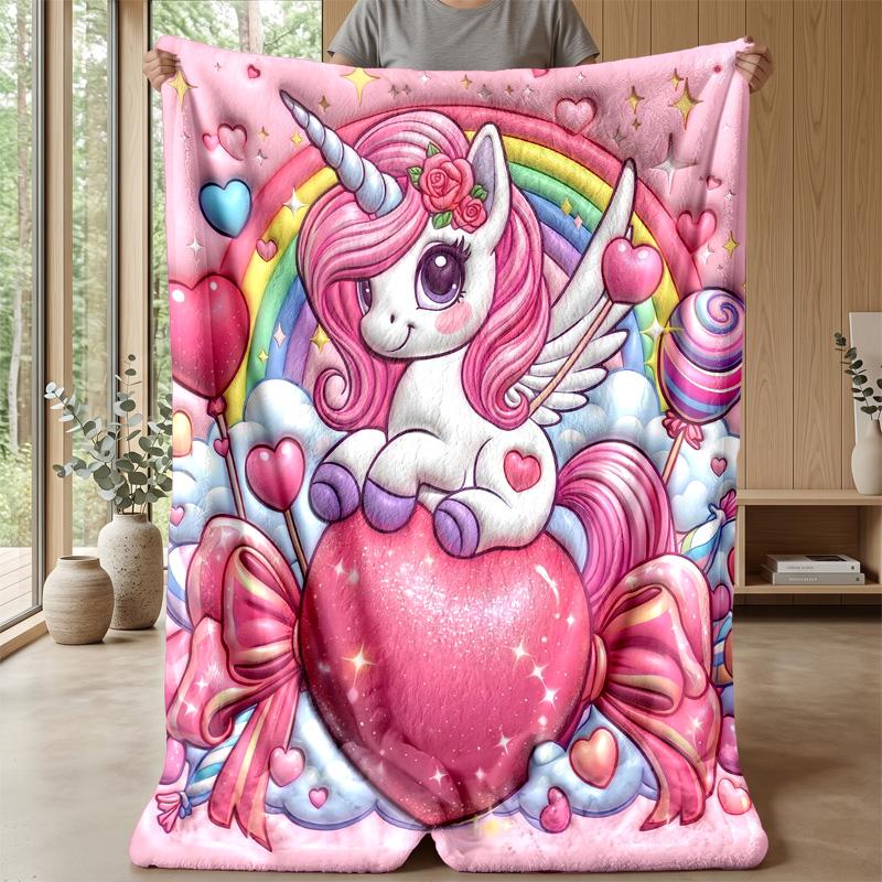 Cute Unicorn with Rainbow Blanket Personalized Name Flannel Blanket Soft Cozy Plush Throw for Sofa Bed Lightweight Home Decor