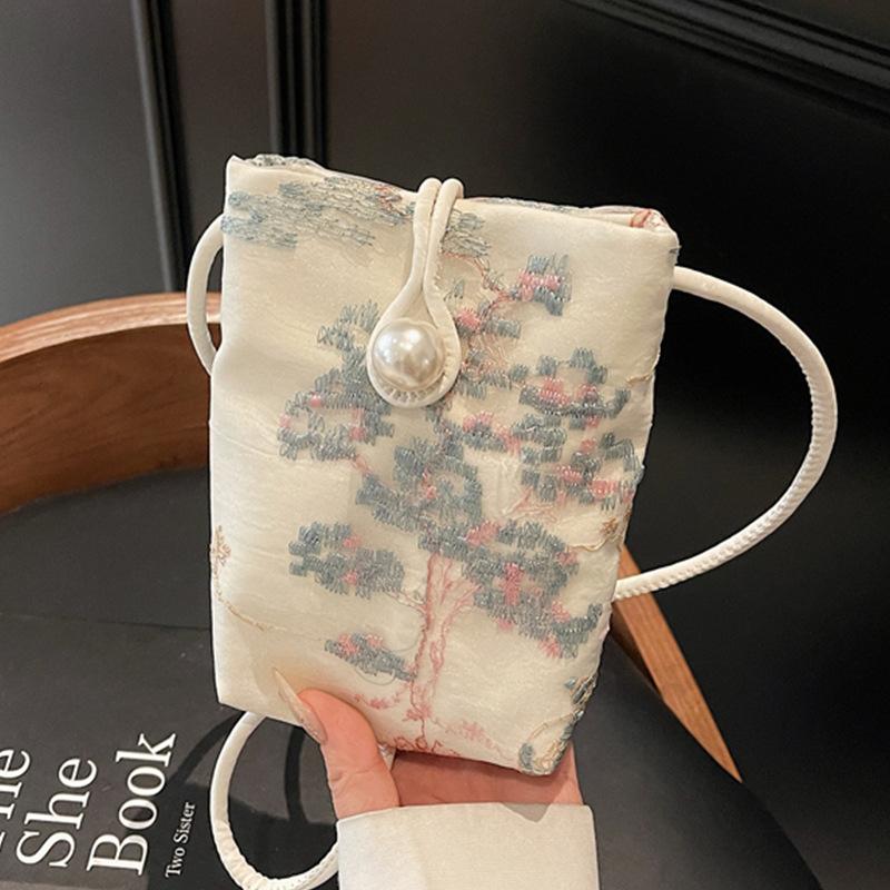 

Новая женская сумка в китайском стиле в национальном стиле 2025 года, новая летняя сумка через плечо с вышивкой, повседневная сумка-ведро белый