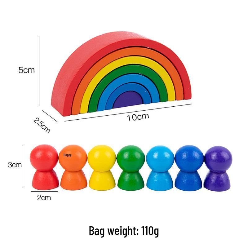 Wooden Rainbow House & Little Man Building Blocks Set for Children s Early Education