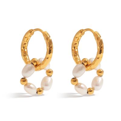 Youthway Freshwater Pearl Drop Hoop Earrings High Quality Stainless Steel Ears Jewelry Luxury Elegant Style Pearl Earring