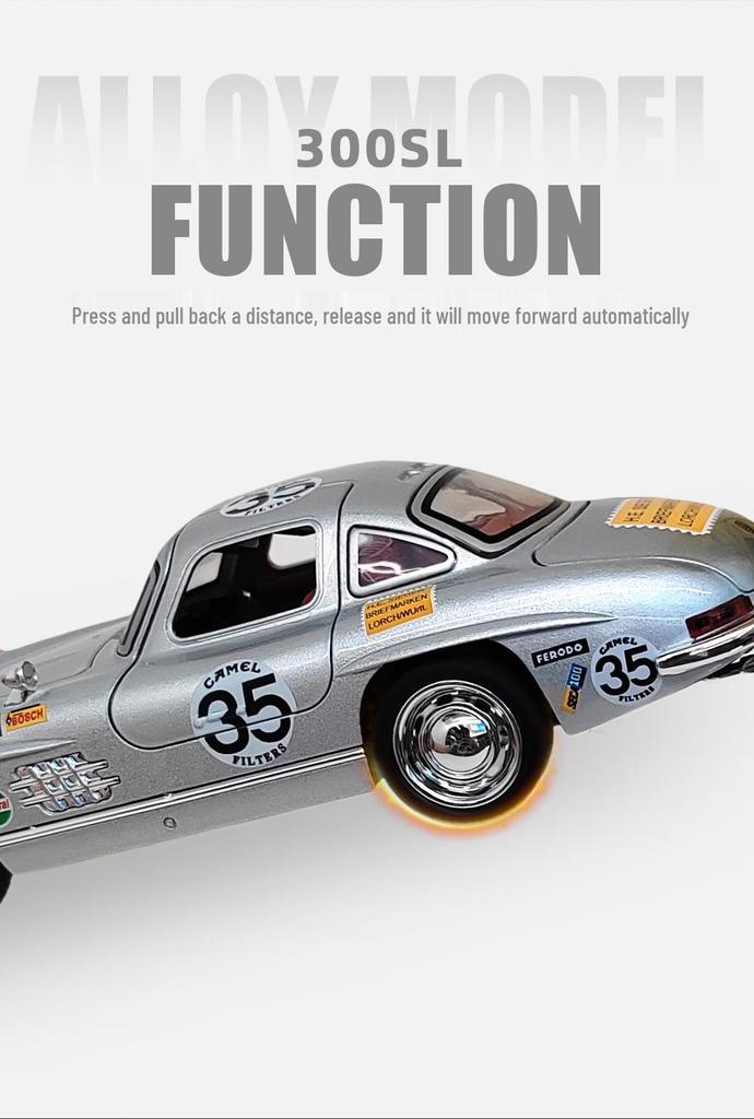 1:32 Classic 300SL Alloy Car Model with Lights & Sound Effects - Cyberpunk Arcade Display