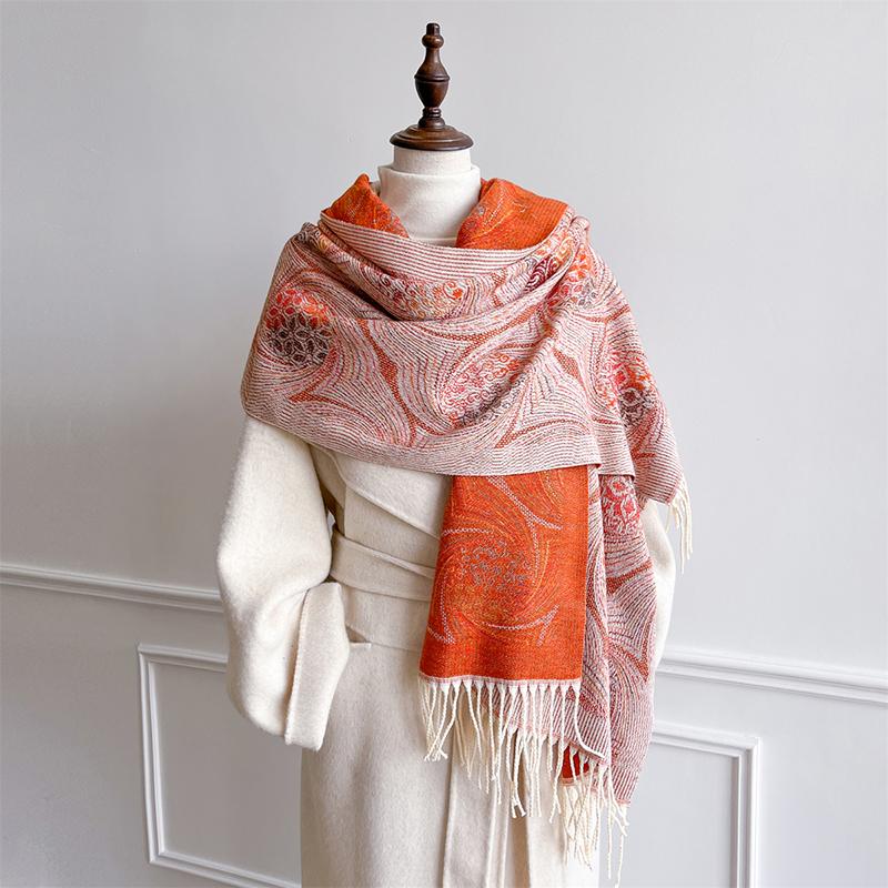 Jacquard Cashmere Scarves for Women Winter Soft Warm Pashmina Shawl Thick Tassel Shawl Scarf Fashion Print Women Man Poncho