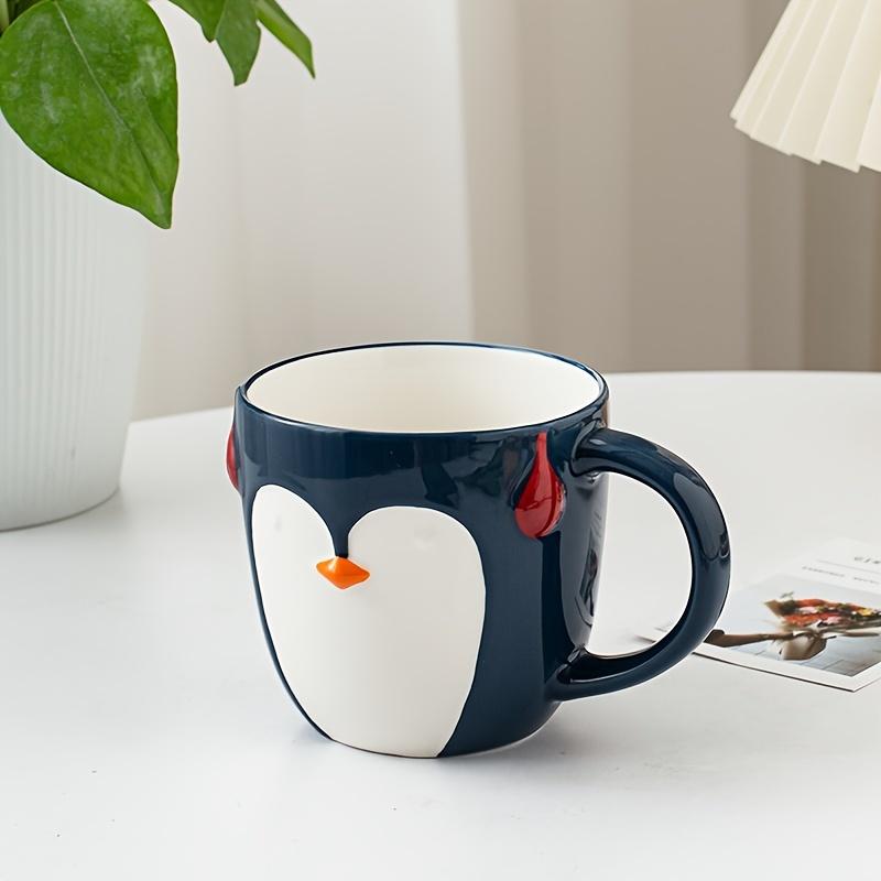 Handcrafted Animal Print Mugs: 15Oz/450Ml Ceramic Fox And Penguin Mugs, Microwave And Dishwasher Safe, Perfect for Coffee, Tea, And More