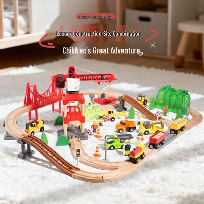91P Wooden Engineering Track Set: Multi-play Toy with Cars & Vehicles for Kids