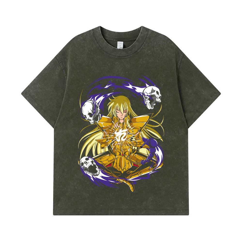 

Стиранные футболки 275 г/м² 100% Хлопок Saint Seiya V30 Принт Девы Унисекс Тяжелая хлопковая футболка S армия зеленый