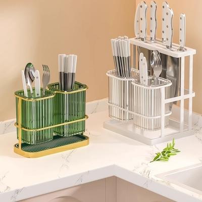 Carbon Steel Kitchen Storage Rack Mildew-Proof Multi-Function Cutlery Organizer Wall Mounted Space Saving Chopstick Holder
