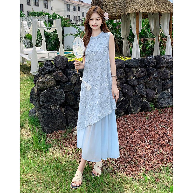 Si Shui Nian Hua 3D Embroidered Patchwork A-Line Summer Dress