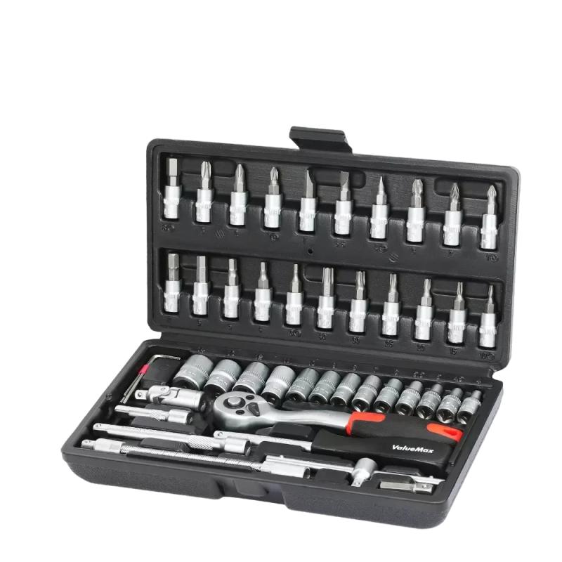Car Repair Tool Set Box 1/4 Inch Socket Set 46 PCS Set Torque Wrench Set Ratchet Screwdriver Car Home Repair Mechanic Tool Set