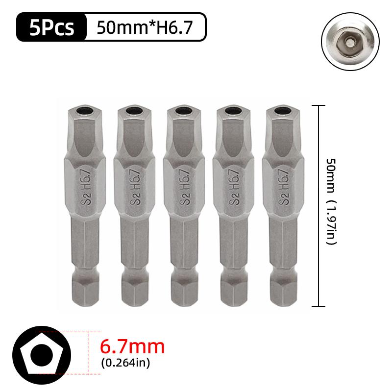 Magnetic Pentagonal Screwdriver Bit Set With Hole 1/4" Hex S2 Steel 50mm Security Torx Drill Bits Ratchet Wrench Hand Tools