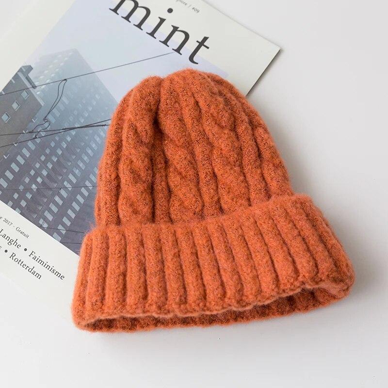 Neue Candy Farben Gestrickte Hüte Für Frauen Kpop Stil Twist Woolen Beanie Hut Herbst Und Winter Weibliche Kappe Halten Warme winter Hut