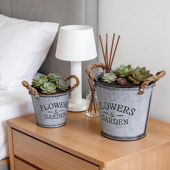 Retro Metall Pflanztopf Blumentopf mit Seilgriffen Antiker Pflanztopf für