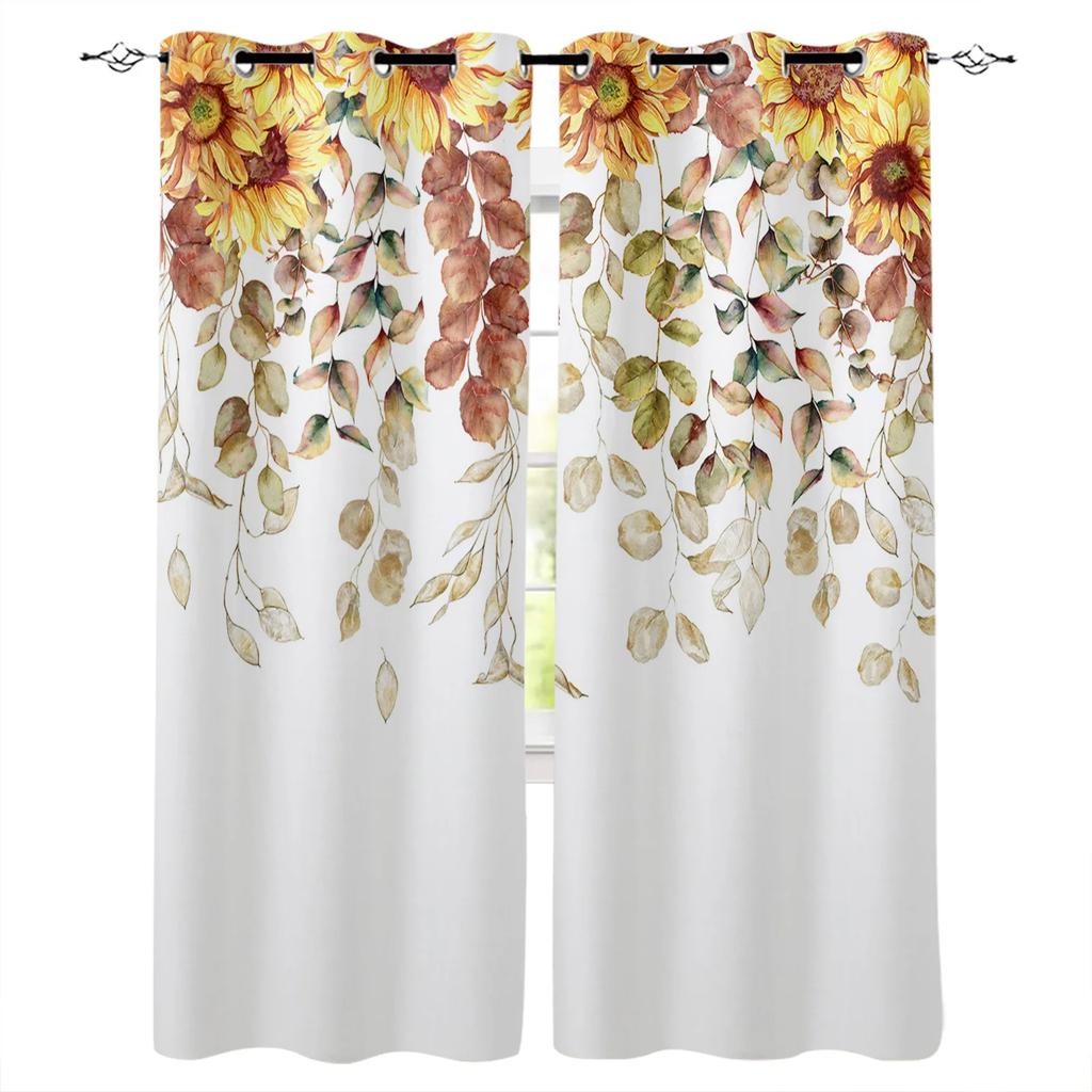 Sunflowers Pattern Design Vintage Beige Print Kitchen Curtain Window Treatment Living Interior Room Office Decor Drape for Kids Home Rest Room