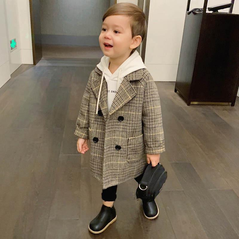 

High Quality Lattice Children Coat Wool Coat For Boys Fashion Autumn Winter Jacket Boy Windbreaker Kids Winter Overcoat 90