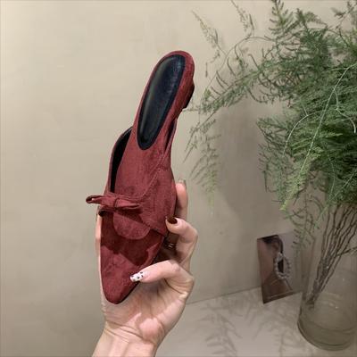 Fashion Suede Pointed Sandals and Slippers Women Wear 2025 New Bow Temperament Low-heeled Open-toed Sandals Muller Shoes In Summer.