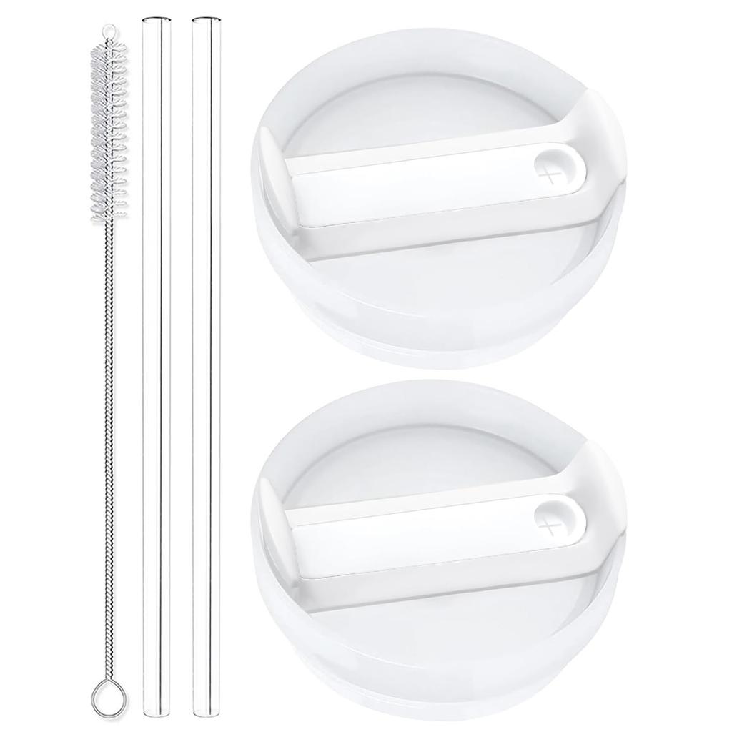 40oz Tumbler Lid Replacement Fit for Stanley Cup, 2 Pack Replacement Tumbler Lids , with 2 Straws and 1 Cleaning Brush