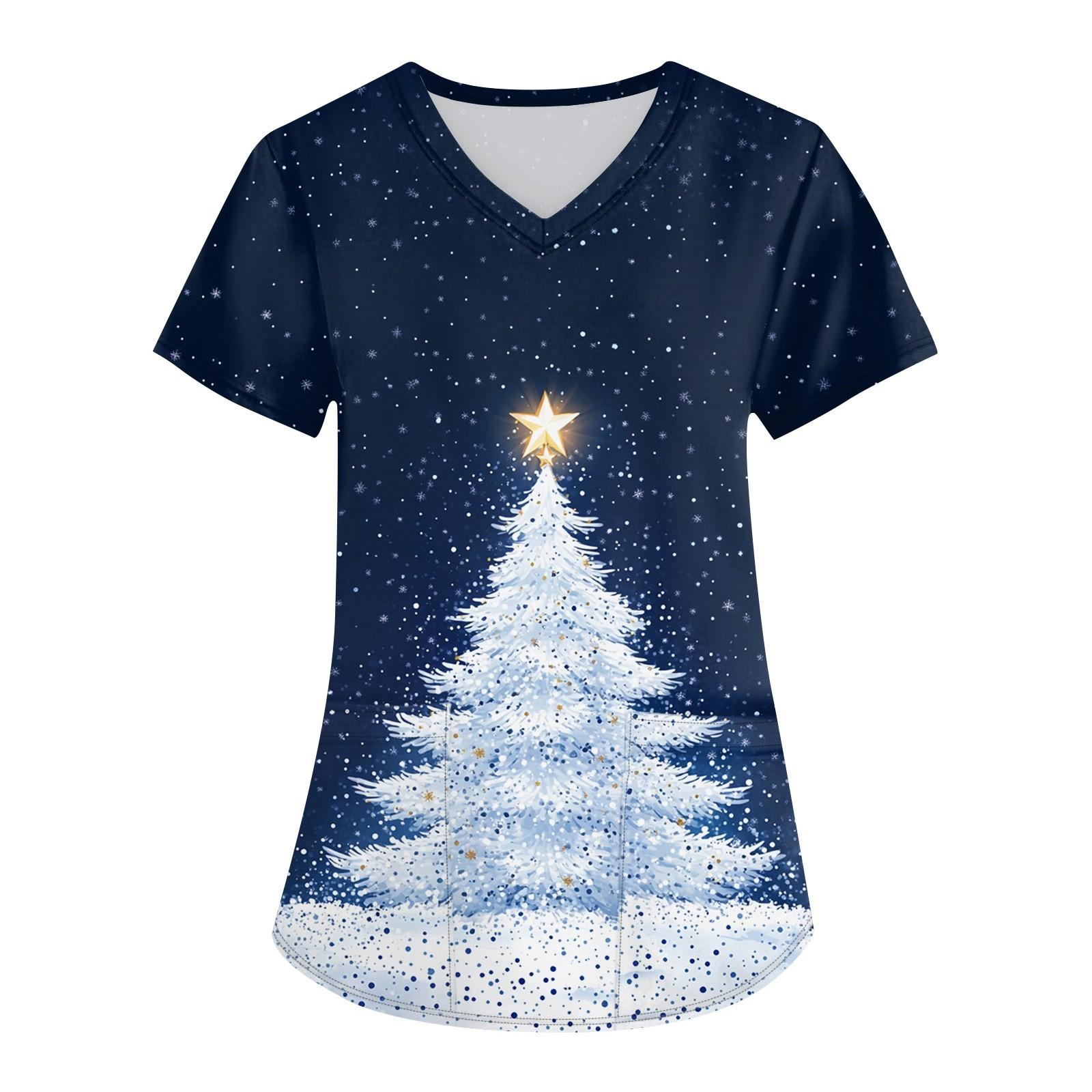 

Женская рождественская униформа с принтом, рабочая униформа, защитная рабочая форма с карманом и v-образным вырезом M