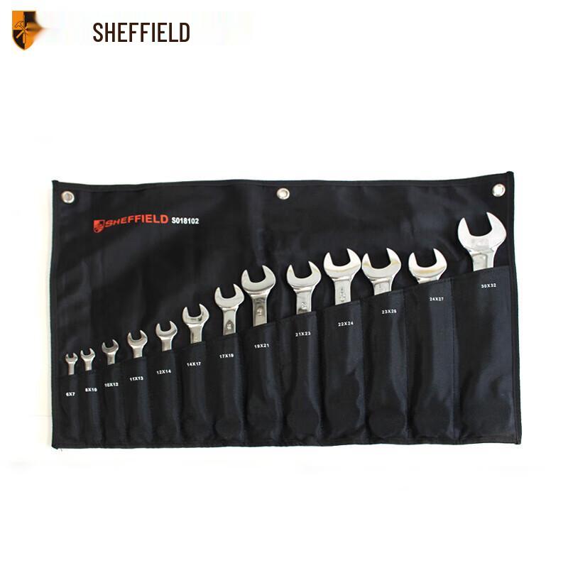 SHEFFIELD S018102 13-Piece Metric Polished Double Open-End Wrench Set 13-Piece Metric