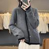 Women's 23-Color Block Round Neck Pure Wool Cardigan - Long Sleeve Knit Sweater