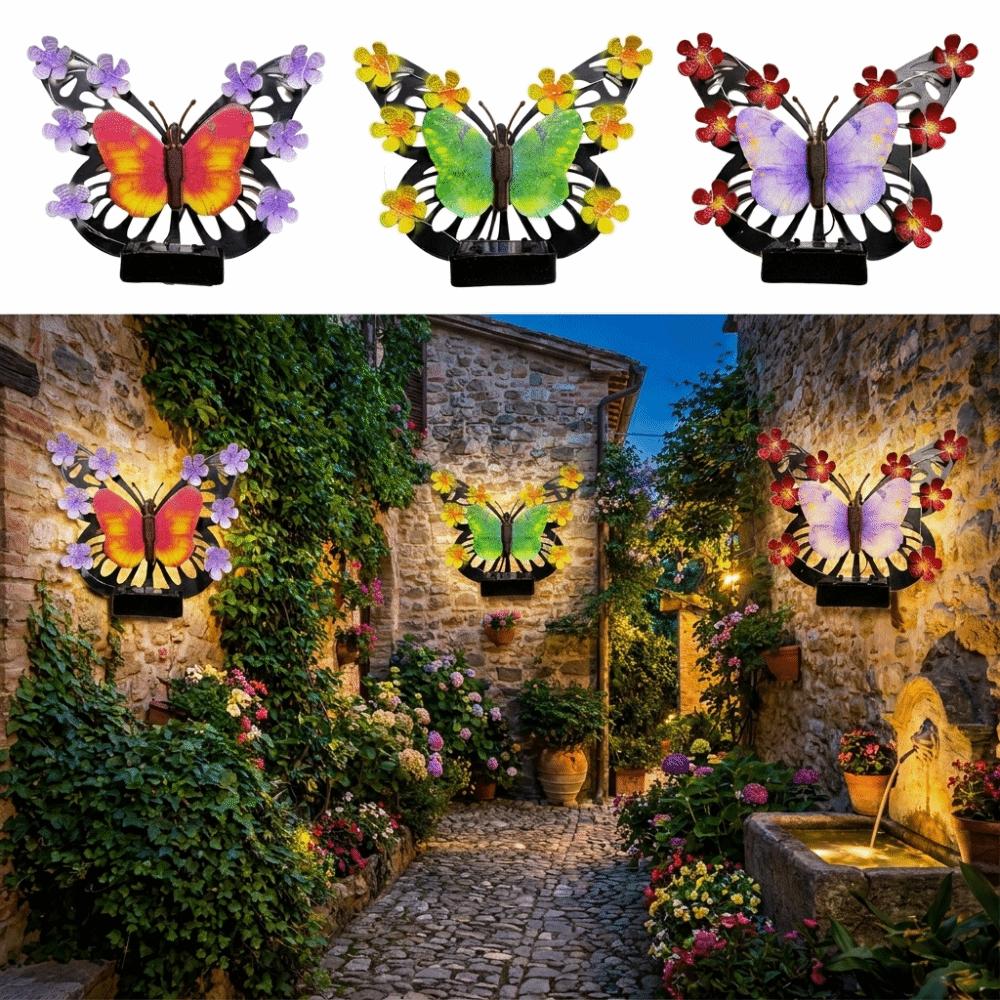 Solar Powered Solar Wall Light Butterfly Shape Outdoor Wall Decor Garden Decor Light Garden Fence